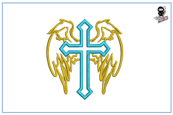 Christian Cross with Wings Embroidery