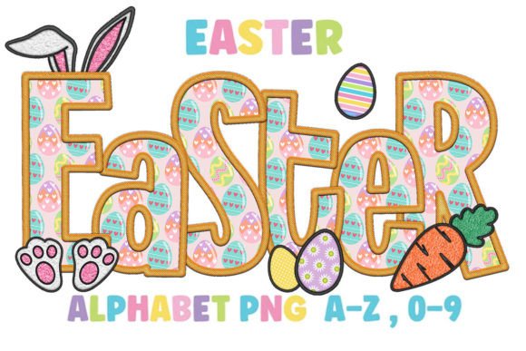 Easter Alphabet Clipart Embroidery Faux