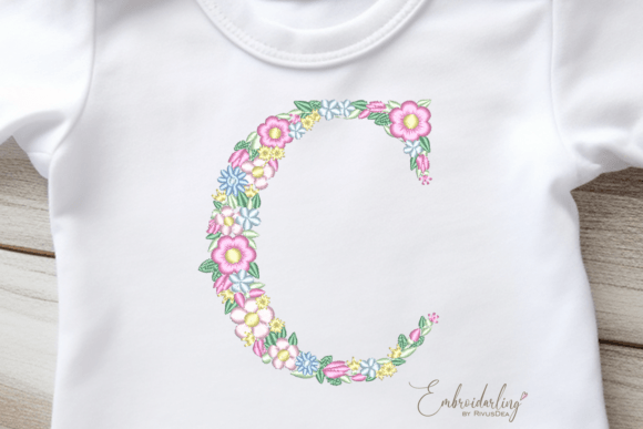 Floral Letter C Machine Embroidery