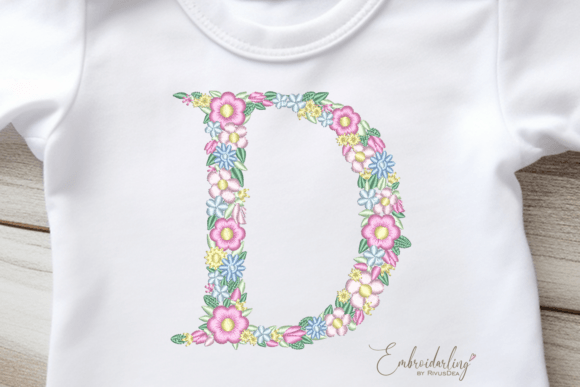 Floral Letter D Machine Embroidery