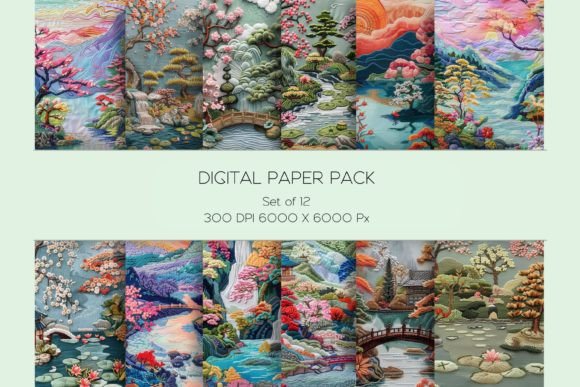 Japanese Landscape Embroidery Paper Set