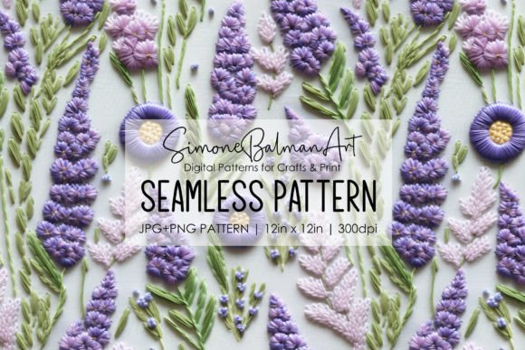 Lavender Embroidery Seamless Pattern