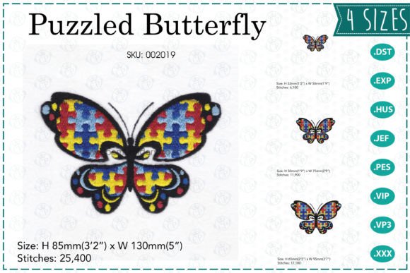 Puzzled Butterfly Embroidery Design