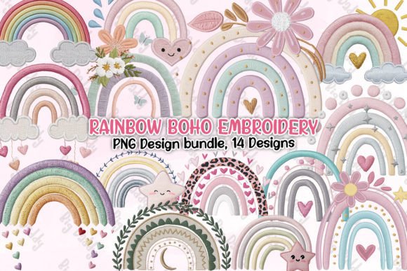 Rainbow Boho Embroidery Clipart PNG