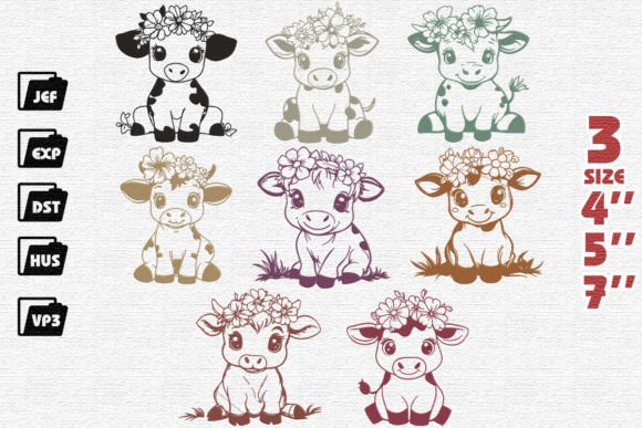 Set of 8 Baby Cow Embroidery