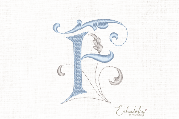 Vintage Floral F, Machine Embroidery Letter