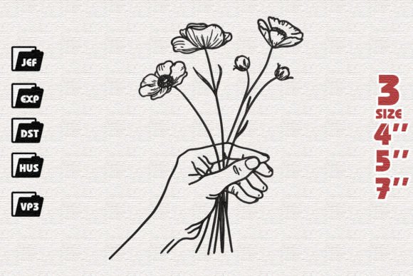 Woman Hand Holding Flowers Embroidery